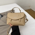 Elegant khaki lychee grain leather handbag with magnetic flap and thin shoulder strap - Khaki