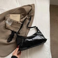 Chic black faux leather baguette shoulder bag with stylish decorative stitching details - No Pendant / Black