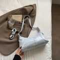 Light blue faux leather hobo bag with vertical stitching and matching spare strap - No Pendant / Blue