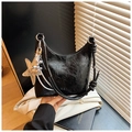 Chic black shiny crinkle leather bucket bag with silver star and balloon dog charms - Black (With Pendant)
