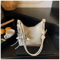 Chic cream-colored hobo bag with pleated leather texture and star charm detailing - White (with Pendant)