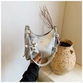 Silver metallic hobo bucket bag with knot shoulder strap and star charm detail - Silver (With Pendant)