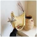Chic cream yellow bucket bag in wrinkled patent leather with silver starfish charm - Yellow (With Charm)