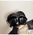 Glossy black pleated bucket bag with silver butterfly charms and chain strap - Black