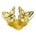 Golden laser-cut butterfly favor box with square base and intricate hollow design - Mirror Gold