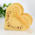 Golden laser-cut heart favor box with floral patterns and matching ribbon bow - Gold