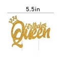 Dettaglio con dimensioni del topper per torta Birthday Queen dorato glitterato da 5,5 pollici - 14cm / Birthday Queen Oro Glitter