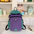 Detail of color-block nylon backpack with premium ripstop texture and mountain logo patch - Green