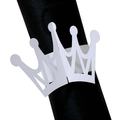 Detailed view of white crown-shaped laser-cut napkin ring on dark background - White