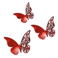 Set di 3 adesivi murali a farfalla 3D rossi con intaglio laser e finitura metallica - Rosso specchio