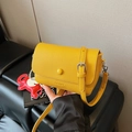 Yellow litchi pattern leather square crossbody bag with cartoon elephant charm - Ginger Yellow (With Pendant)