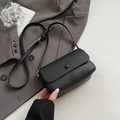 Minimalist black litchi grain leather crossbody bag with adjustable strap and flap - Black (Without Charm)