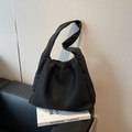 Black hollow nylon mesh tote bag with wide shoulder straps for casual summer vacation use - Black
