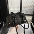 Black pebbled leather Boston shoulder bag with silver studs and long double handles - Black
