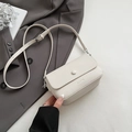 Minimalist cream white lychee pattern square bag with flap and adjustable strap - Off-White (Without Pendant)