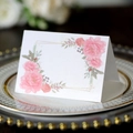 Elegant folded place card with pink floral pattern on a premium dinner plate - Printed Floral Style (XWK-204)