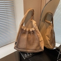 Khaki large capacity hollow mesh nylon tote bag with dual-layer design and wide strap - Khaki
