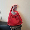 Chic red hollow nylon mesh tote bag with spacious interior for summer vacations - Burgundy