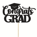 Congrats GRAD Kuchentopper mit schwarzem Doktorhut und Holzstäbchen für die Abschlussfeier 2026 - Congrats GRAD Stil (CP-42 Schwarze Karte)