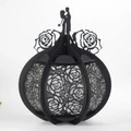 Black 3D hollow rose pattern paper lantern with romantic couple silhouette for weddings - Black