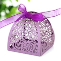 Detail of laser-cut rose patterns on deep purple pearlescent paper candy box with ribbon - Dark Purple