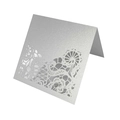 Elegant white pearlescent place card with laser-cut lace dandelion patterns for weddings - White