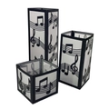 Set di 3 copricandele neri a tema musicale con ritagli di note e pannelli smerigliati - Note Musicali Grande Medio Piccolo Set da 12 Pezzi