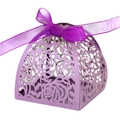 Scatola per bomboniere lilla tagliata al laser con motivi floreali e fiocco in organza - Viola scuro