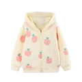 Girls zip-up hooded sweatshirt in cream with pink apple print and ribbed cuffs - 2Y(90cm) / Beige (6014)