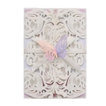 Laser cut ivory wedding invitation featuring a purple butterfly and satin ribbon accent - Ivory