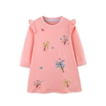 Abito in cotone rosa chiaro per bambina con maniche a volant e ricami floreali - 2Y(90cm) / Rosa(1660)