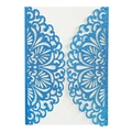 Blue glitter laser cut hollow floral wedding invitation card with elegant square fold - Glitter Royal Blue