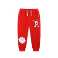 Mädchen rote Weihnachtshose mit Rentier-Stickerei und elastischem Bund für Kinder - 2Y(90cm) / Rot