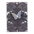 Elegant black laser cut wedding invitation with blue and pink butterfly and silk ribbon - Black Khaki