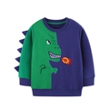 Jongens sweatshirt met kleurvlakken, groene dinosaurus en 3D-vin details op wit - 2Y / Groen en Paars Kleurblok
