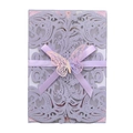 Lavender laser-cut wedding invitation with purple ribbon and iridescent butterfly card - Lilac Purple