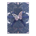 Navy blue laser-cut wedding invitation with lavender butterfly and silk ribbon - Magic Blue