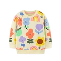 Light beige girls' sweatshirt with colorful cartoon flowers and rainbow patterns - 2Y(90cm) / Cream (Style 8335)