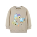 Sudadera de algodón caqui para niños con estampados coloridos de camiones de obra - 2Y(90cm) / Estilo Estampado de Vehículo de Construcción Beige (8324)