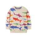 Beige cotton kids sweatshirt with colorful shark prints and ribbed cuffs - 2Y(90cm) / Tops / Beige (8343)