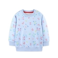 Light blue girls' sweatshirt featuring colorful butterfly prints and ribbed cuffs - 2Y(90cm) / Tops / Light Blue Butterfly Print