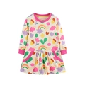 Girls' cream long-sleeve dress featuring colorful rainbow flower prints and pink trim - 2Y(90cm) / Light Beige Cartoon Print