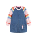 Robe en jean pour fille avec manches roses et broderie pingouin mignonne - 2Y(90cm) / Bleu Denim Patchwork Rose