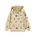 Beige kids hoodie with street graffiti prints and full zipper closure in soft cotton - 2Y(90cm) / Beige