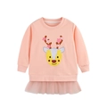 Robe sweat de Noël rose pour filles avec broderie renne mignonne et ourlet en tulle - 2Y(90cm) / Robe en Maille Cerf Rose (8338)