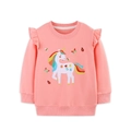 Rosa Baumwoll-Sweatshirt für Mädchen mit Einhorn-Stickerei und Rüschen an den Schultern - 2Y / Rosa