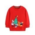 Girls' red Christmas sweatshirt featuring festive animal embroidery and ribbed cuffs - 2Y(90cm) / Red