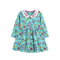 Abito blu a maniche lunghe da bambina con stampa floreale e colletto ricamato - Blu Lago (1673) / 2Y(90cm)