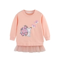 Robe sweat rose à manches longues pour fille avec broderie hérisson et ourlet en tulle - Rose (8337) / 2Y(90cm)