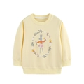 Pale yellow cotton sweatshirt for girls featuring a cute cartoon bunny floral wreath design - 2Y(90cm)